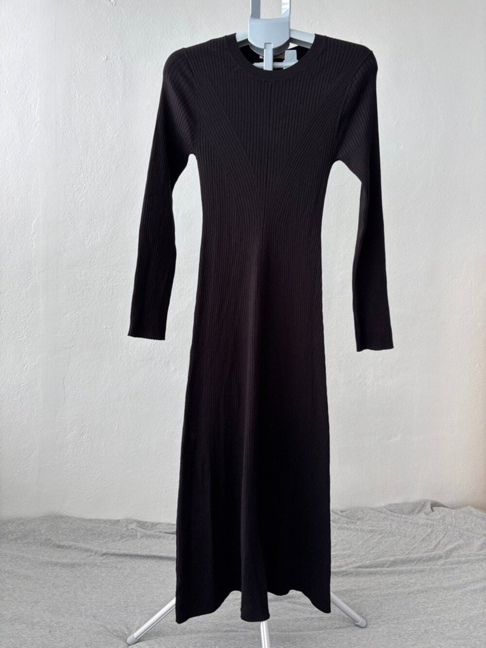 LOFT Black Ribbed Knit Maxi Dress Long Sleeve NWT Size L Retail $99.95